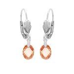 Boucles d'oreilles dormeuse argent rhodi goutte oxyde orang facet