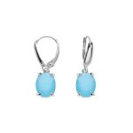 Boucles d'oreilles dormeuse argent rhodi� oxyde ovale 10 x 7. 5mm bleu clair opaque