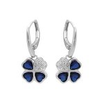 Boucles d'oreilles dormeuse argent rhodi� tr�fle et coeur 10mm oxydes bleus
