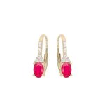 Boucles d'oreilles dormeuse plaqu or oxydes rouge et blancs sertis