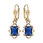Boucles d'oreilles dormeuse plaqu or pierre carre belu fonc serti