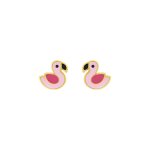Boucles d'oreilles enfant - or 18 carats - flamant rose