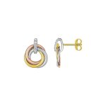 Boucles d'oreilles femme 3 ors - oxyde de zirconium - or 18 carats