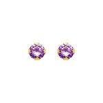 Boucles d'oreilles femme - clou - or 18 carats - amthyste - diamtre : 4mm - 0, 44 carat