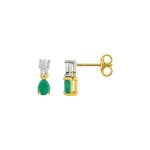 Boucles d'oreilles femme - or 18 carats - diamant 0, 008 carats et emeraude
