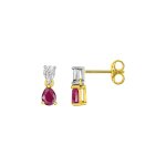 Boucles d'oreilles femme - or 18 carats - diamant 0, 008 carats et rubis