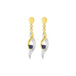 Boucles d'oreilles femme pendantes bicolores - saphir - or 18 carats