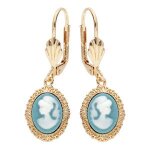 Boucles d'oreilles plaqu or came rsine bleue systme dormeuse