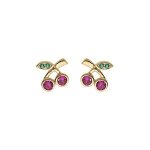 Boucles d'oreilles plaqu or cerise oxydes rouge et vert
