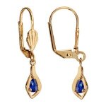 Boucles d'oreilles plaqu or dormeuse pendant bleu fonc