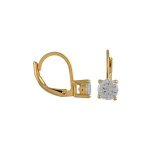 Boucles d'oreilles plaqu or dormeuse pierre ronde blanche synthtique 6mm 4 griffes