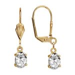 Boucles d'oreille plaqu or fermoir dormeuse pendante pierre ovale blanche