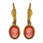 Boucles d'oreilles plaqu� or style dormeuse cam�e rose