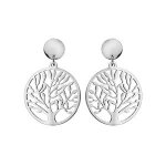 Boucles d'oreille tige acier pendantes rondes arbre de vie