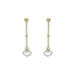 Boucles d'oreilles tige argent doré jaune pendante coeur givré Boucles d'oreilles tige argent doré jaune pendante coeur givré