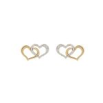 Boucles d'oreilles tige argent et dorure jaune double coeur 1 lisse et 1 granit
