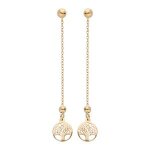 Boucles d'oreilles tige argent et dorure jaune pendante chaînette une boule et arbre de vie Boucles d'oreilles tige argent et dorure jaune pendante chaînette une boule et arbre de vie
