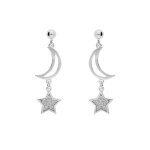 Boucles d'oreilles tige argent platin lunes et toiles oxydes blancs sertis