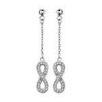 Boucles d'oreilles tige argent rhodi� pendante forme huit (infini) et pierres blanches
