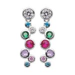 Boucles d'oreilles tige argent rhodié articulee pendante multicouleur Boucles d'oreilles tige argent rhodié articulee pendante multicouleur