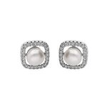 Boucles d'oreilles tige argent rhodié carré 10x10mm oxydes blancs avec perle de culture d'eau douce blanche ... Boucles d'oreilles tige argent rhodié carré 10x10mm oxydes blancs avec perle de culture d'eau douce blanche ...