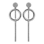 Boucles d'oreilles tige argent rhodié cercle oxydes blancs sertis et baguette pendante Boucles d'oreilles tige argent rhodié cercle oxydes blancs sertis et baguette pendante