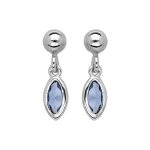 Boucles d'oreilles tige argent rhodi clou pierre navette bleu moyen