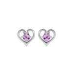 Boucles d'oreilles tige argent rhodi coeur amethyste veritable serti