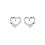 Boucles d'oreilles tige argent rhodi coeur et infini oxydes blancs sertis
