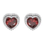 Boucles d'oreilles tige argent rhodi coeur oxyde grenat