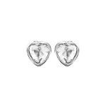 Boucles d'oreille tige argent rhodi� coeur serti clos pierre blanche