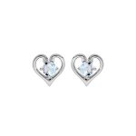 Boucles d'oreilles tige argent rhodi� coeur topaze bleu veritable serti