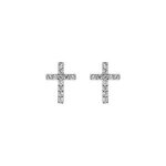 Boucles d'oreilles tige argent rhodi croix oxydes blancs sertis