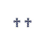 Boucles d'oreilles tige argent rhodi croix oxydes bleu