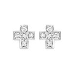 Boucles d'oreille tige argent rhodi croix oxydes de zirconium sertis