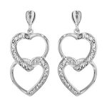 Boucles d'oreille tige argent rhodi double coeurs superposs oxydes blancs sertis