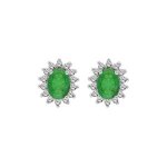 Boucles d'oreilles tige argent rhodi emeraude vritable contour topazes blanches serties