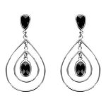 Boucles d'oreille tige argent rhodi forme 2 gouttes oxyde noir facette