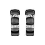 Boucles d'oreille tige argent rhodi massif demi croles cramique noire 2 barrettes oxydes micro sertis ...