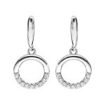 Boucles d'oreilles tige argent rhodié massif pendante cercle oxydes blancs sertis Boucles d'oreilles tige argent rhodié massif pendante cercle oxydes blancs sertis