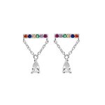 Boucles d'oreilles tige argent rhodié tige oxydes multicouleurs avec chaînette et 1 oxyde blanc forme ... Boucles d'oreilles tige argent rhodié tige oxydes multicouleurs avec chaînette et 1 oxyde blanc forme ...