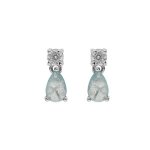 Boucles d'oreilles tige argent rhodi oxyde rond blanc serti et goutte bleu ciel opaque aspect glaciale ...