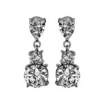 Boucles d'oreille tige argent rhodié pendantes 3 oxydes blancs sertis Boucles d'oreille tige argent rhodié pendantes 3 oxydes blancs sertis