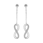 Boucles d'oreilles tige argent rhodié pendante motif infini ajouré avec oxydes blancs sertis Boucles d'oreilles tige argent rhodié pendante motif infini ajouré avec oxydes blancs sertis