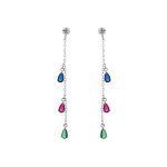 Boucles d'oreilles tige argent rhodi pendante oxydes multicouleurs sertis