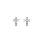 Boucles d'oreilles tige argent rhodi pendentif croix oxydes blancs