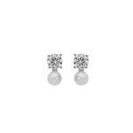 Boucles d'oreilles tige argent rhodi perle de culture d'eau douce blanche 4mm et oxyde blanc serti