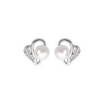 Boucles d'oreilles tige argent rhodi perle de culture d'eau douce blanche 6mm et oxydes blancs sertis ...