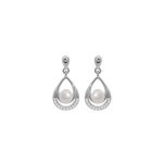 Boucles d'oreilles tige argent rhodi perle de culture d'eau douce blanche et oxydes blancs sertis