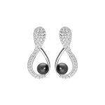 Boucles d'oreilles tige argent rhodi perle de culture de tahiti vritable 7mm et oxydes blancs sertis ...